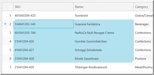 xamGrid touch selection