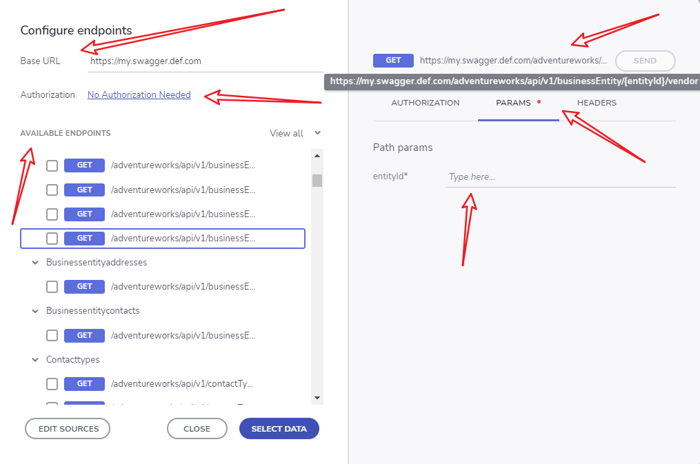 swagger ui endpoints dialogue in app builder