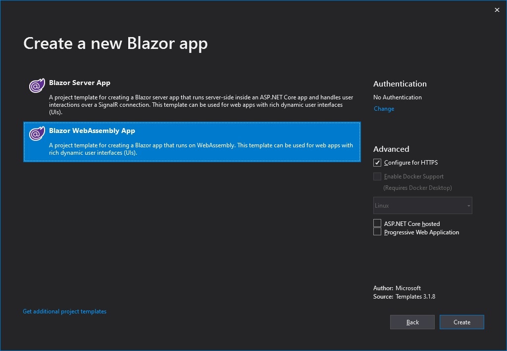  create a new blazor web assembly application in visual studio 