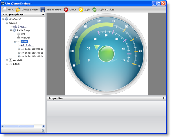 The gauge designer with second set of tickmarks specified.