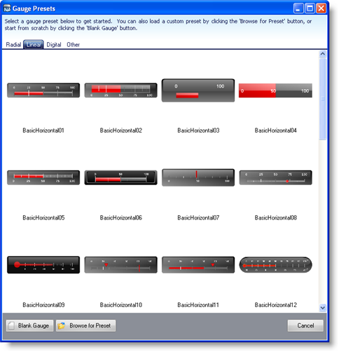 The linear gauge presets that are available.