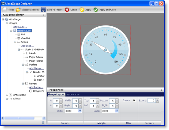 Screen shot of the gauge designer.