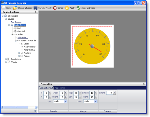 The gauge designer with a radial gauge created