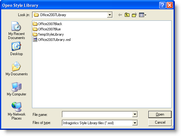 The Open Style Library dialog box.