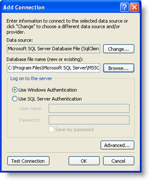 add connection dialog
