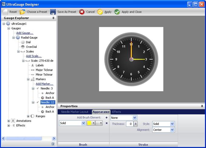 Shows wingauge's designer with a configured radial gauge in the preview area.