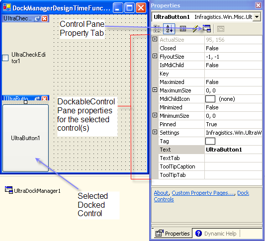 ultradockmanager with with properties window showing for control docked using ultradockmanager