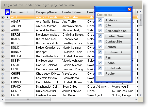 using ultragrid's column chooser feature