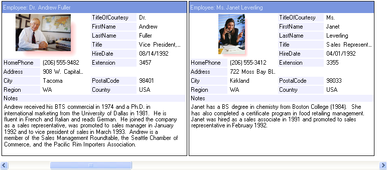 row layout in card view with standard labels