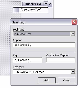 Ultratoolbarsmanager new tool dialog at design time