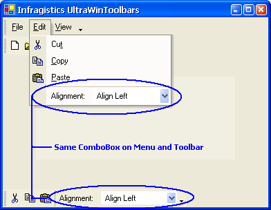 example of ultratoolbarsmanager combobox tool