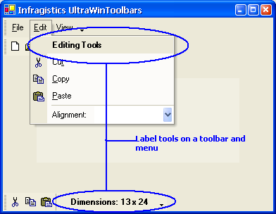 example of ultratoolbarsmanager label tool