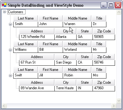 showing ultratree bound to windatasource with child band