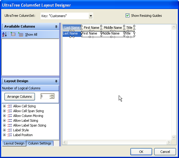 UltraTree columnset layout designer