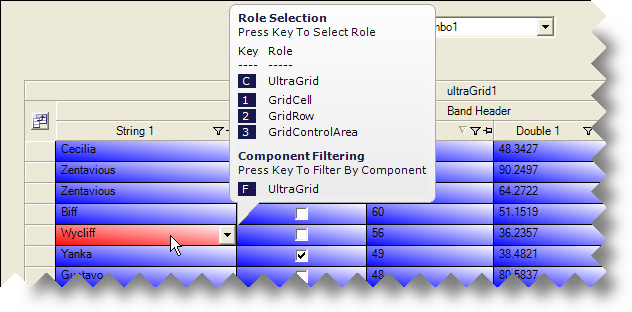 Shows the mouse hovering over a Cell in the Grid Canvas to show the Resource that was applied to the HotTracked state of the Cell UI Role.