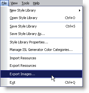 Shows the Export Images menu item under the File menu.