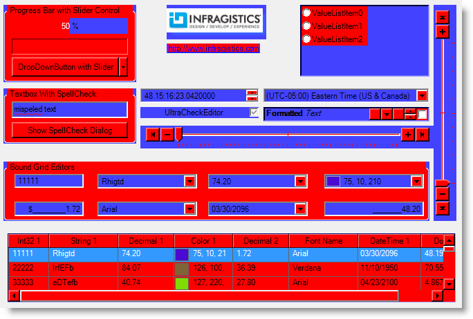 Shows a Canvas to demonstrate how setting the background color to blue on the ControlArea UI Role changed all the controls.