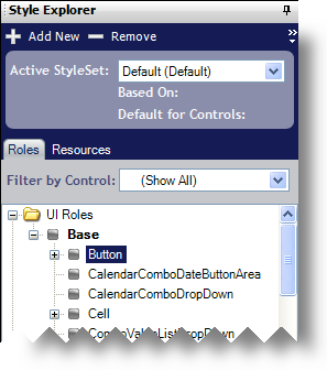 Showing the Button UI Role in the Style Explorer.