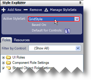 Showing the GridStyle is the active StyleSet in the StyleExplorer.