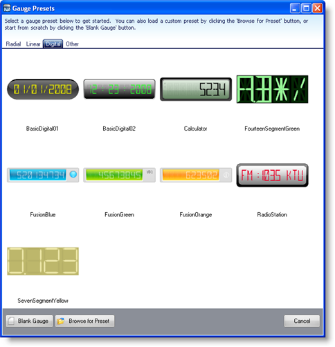 Wingauge's digital preset tab in the gauge designer.