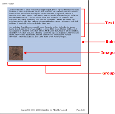 Screenshot of generated PDF showing a group element that has text