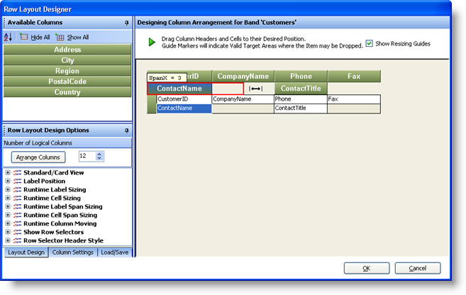 using ultragrid's row layout designer