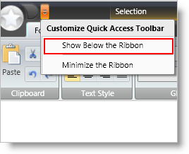 quick access toolbar's menu in xamribbon